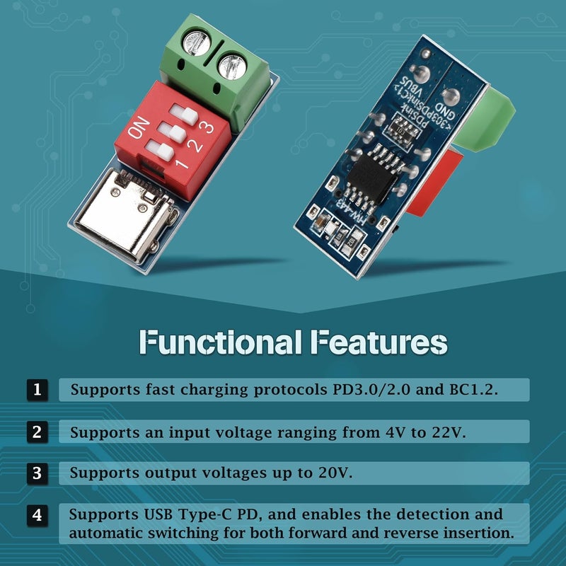 LETORIA 7PCS PD Trigger Board Module for USB-C PD/QC Decoy Board Fast Charging USB Type-C to 5-20V USB C PD Board High Speed Power Delivery Boost Type-C PD Trigger Module - Image 3